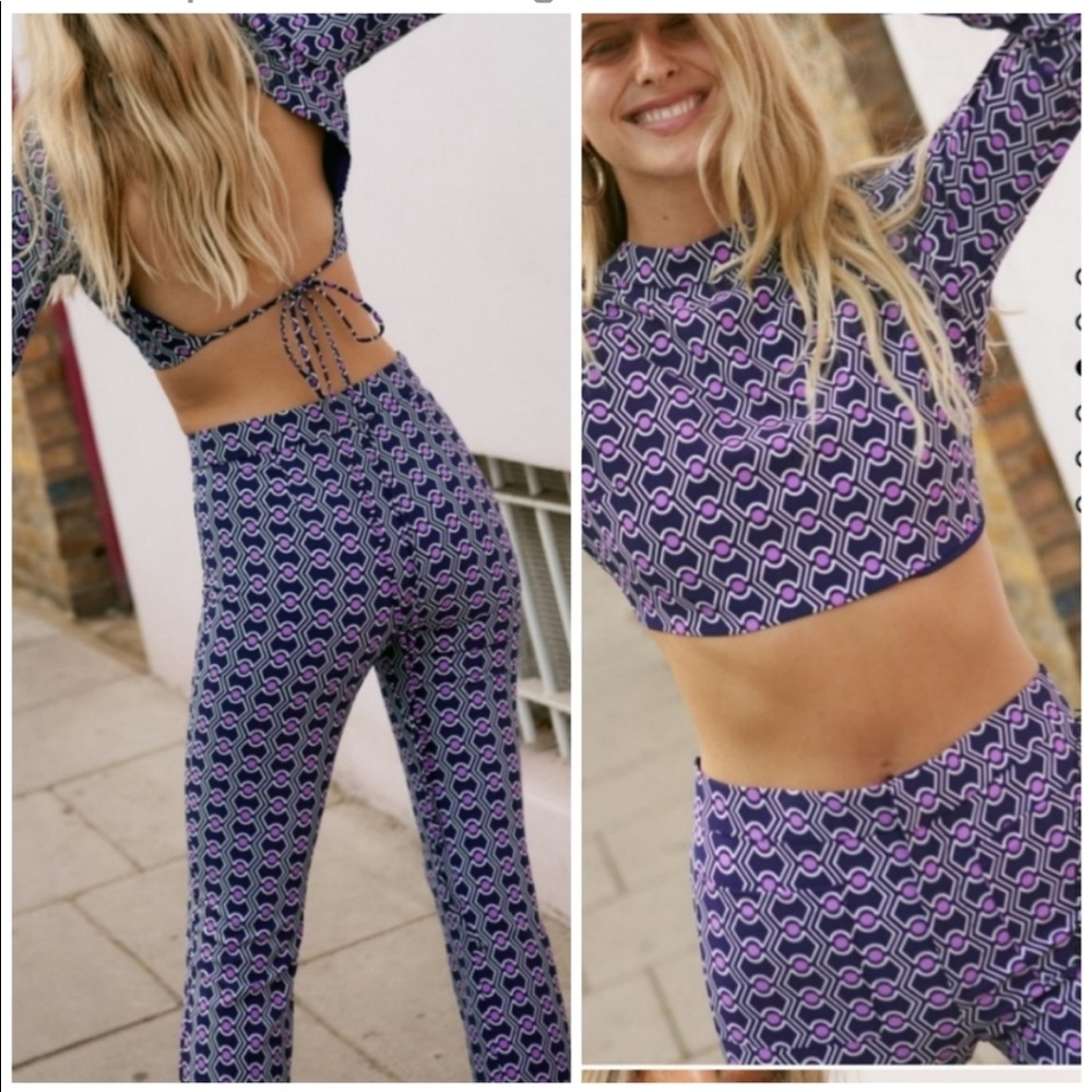 Zara Geometric Print Top Crop Ties Open Back $39 XS NWT Blogger favorite